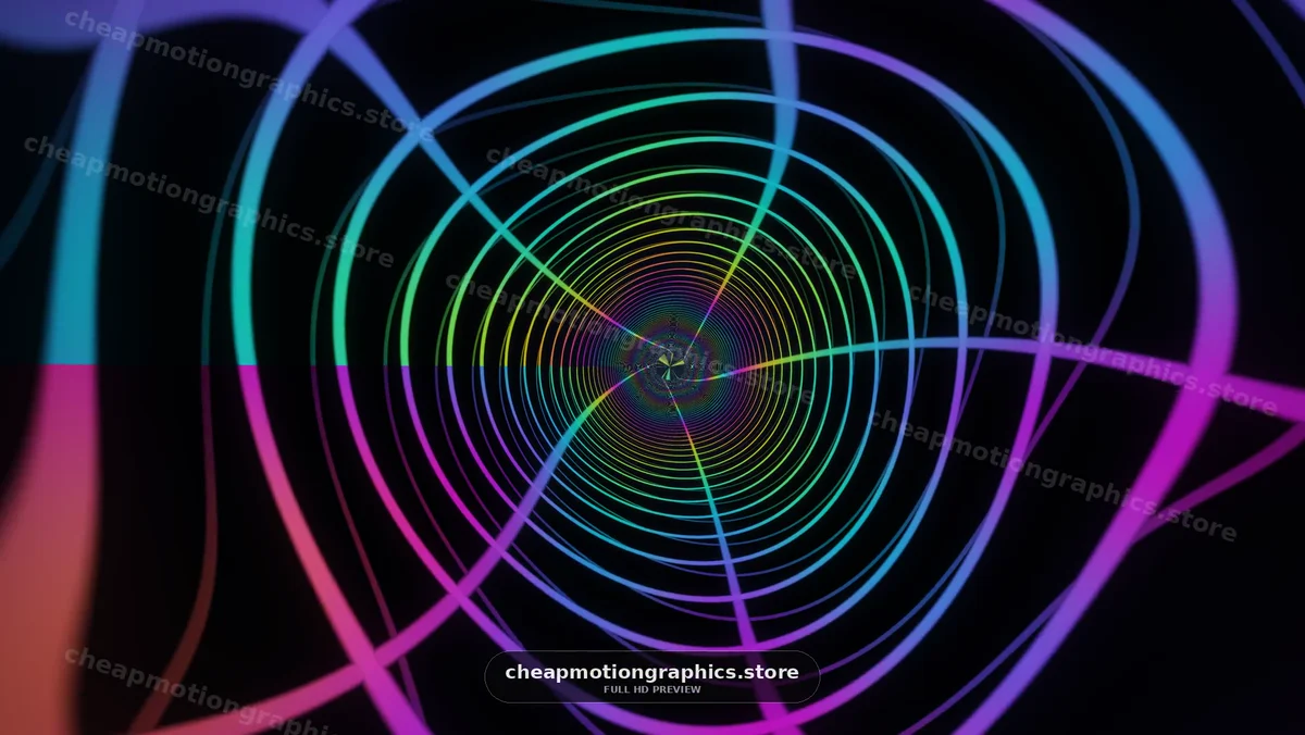 Colorful Neon Rings in Abstract Tunnel