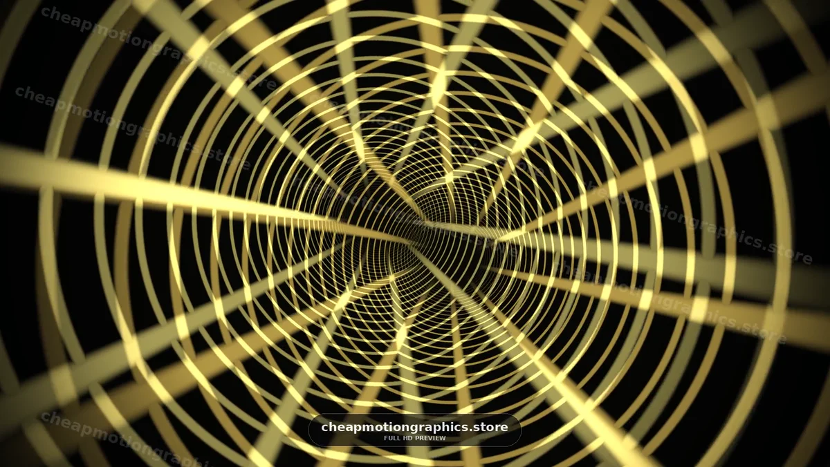 Golden Geometric Tunnel on Black Background