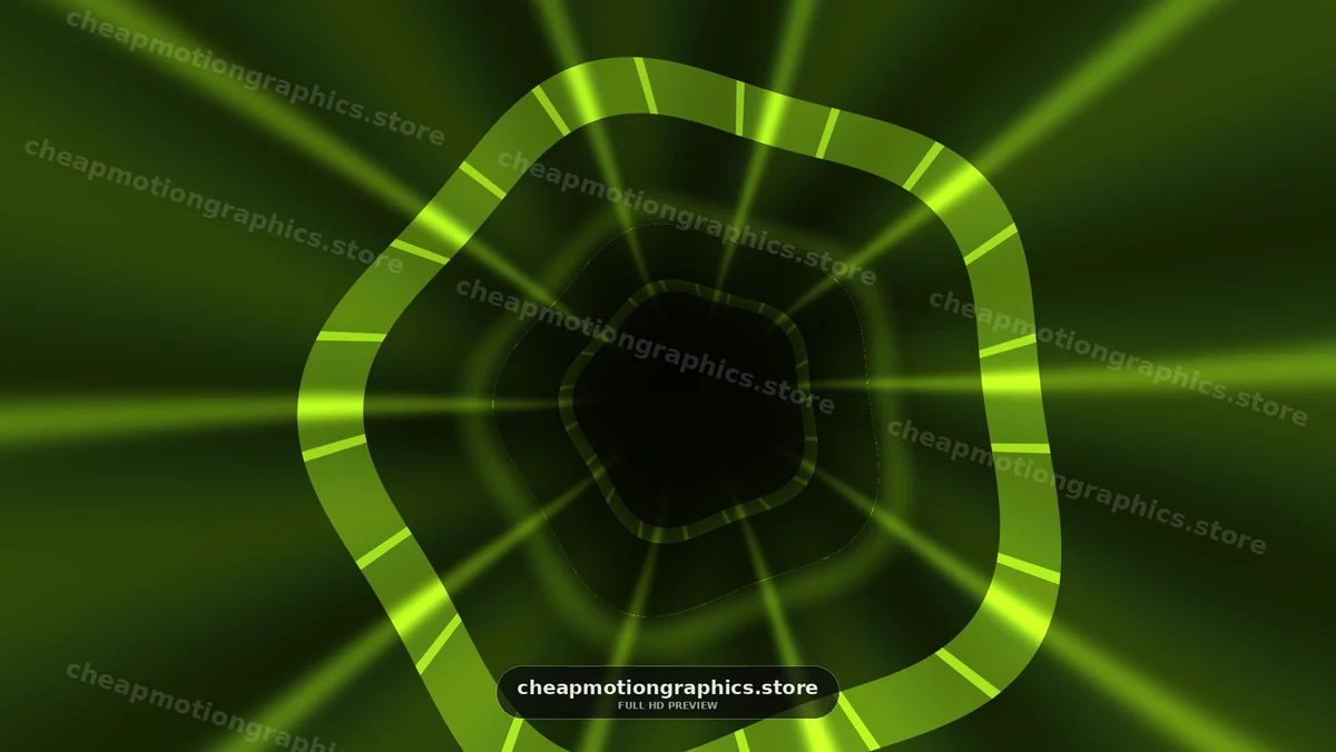 Swirling green tunnel with light streaks moving outward