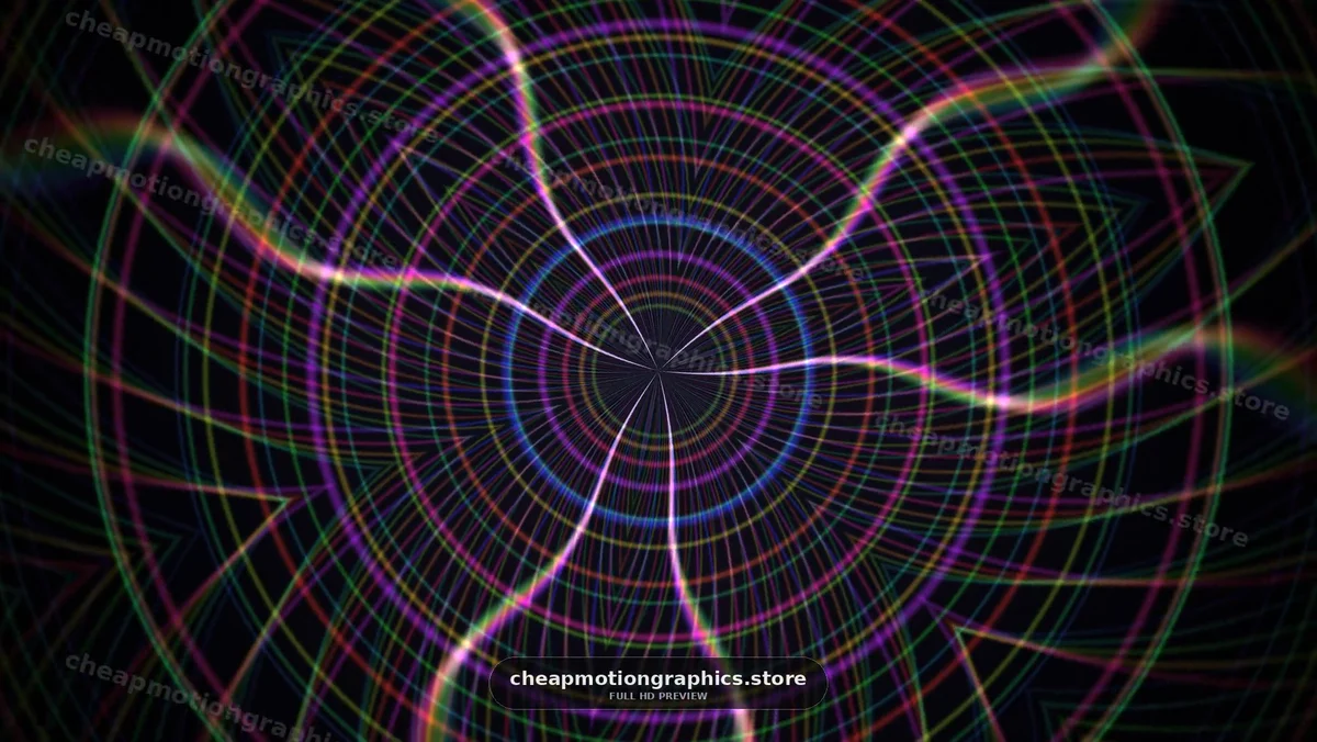 Colorful swirling lines create patterns in a dark space