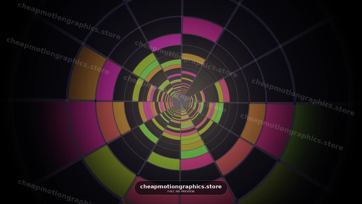 Colorful concentric circles with dark background in motion