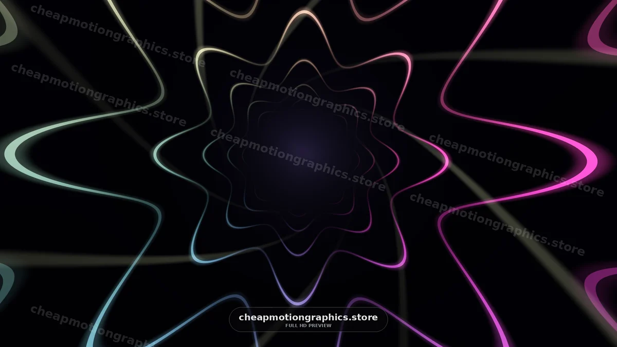Colorful lines form a star shape with motion on a dark background