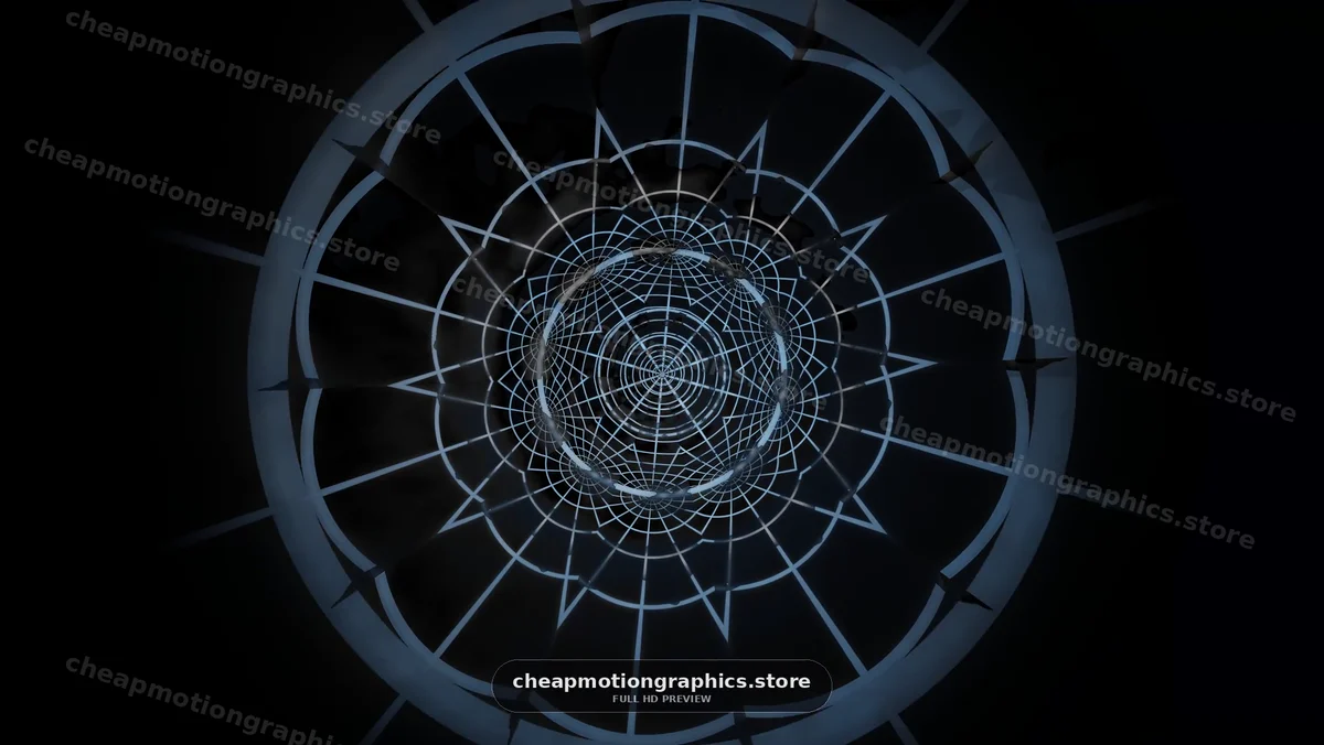 Abstract visual of rotating patterns and shapes in dark background