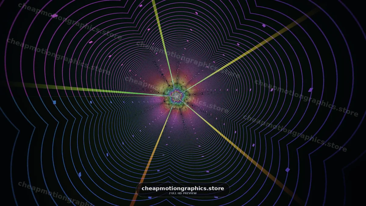 Geometric shapes and patterns create colorful motion in dark space