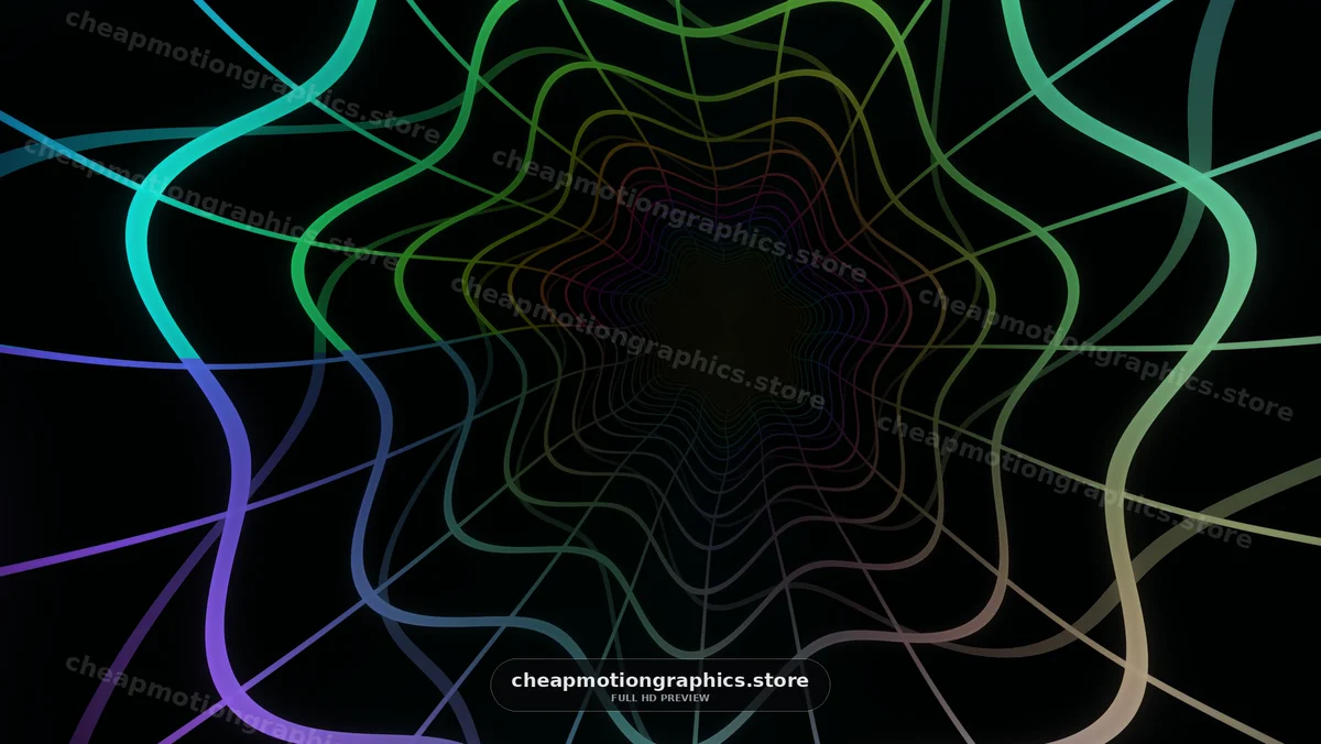 Colorful abstract tunnel pattern with curved lines in dark space