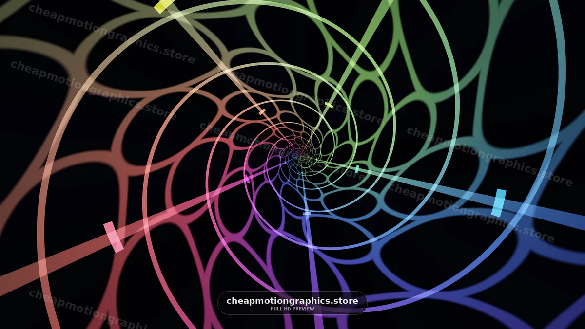 Motion graphic of colorful spiral pattern on black background