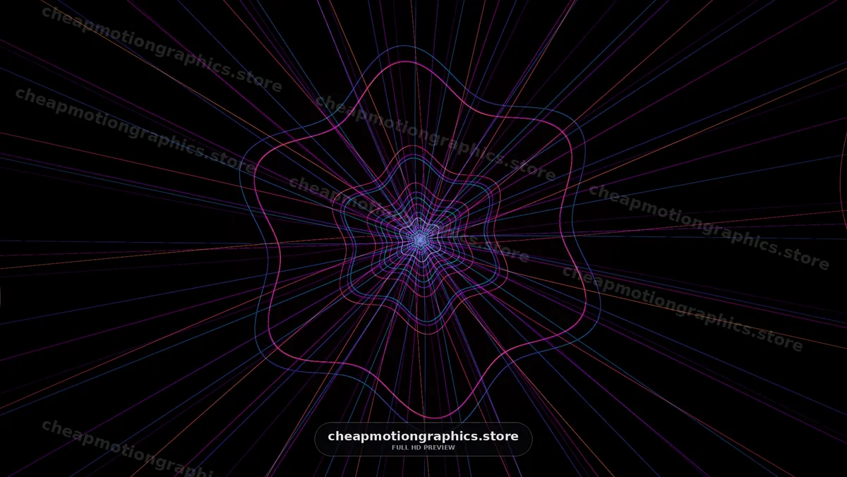 Visual patterns move outward in vibrant lines on a black backdrop