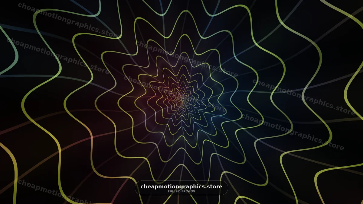 Abstract Wavy Neon Lines Spiraling Inward