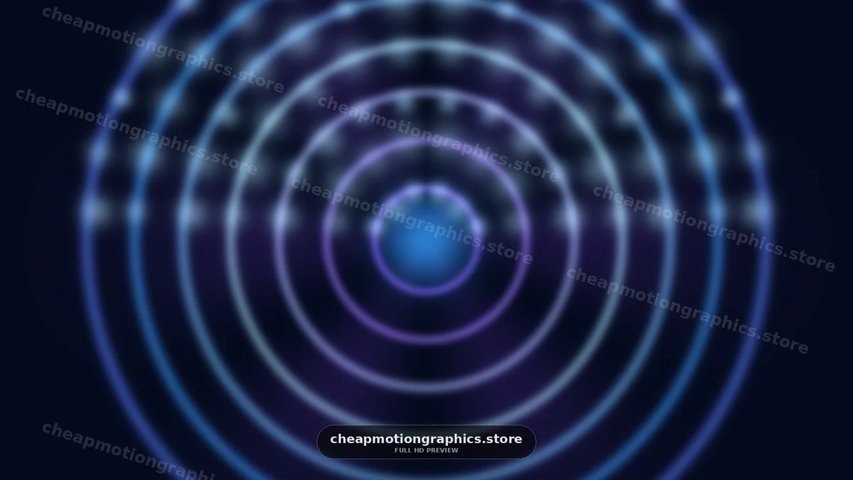 Circular patterns form in blue and purple light on a dark background