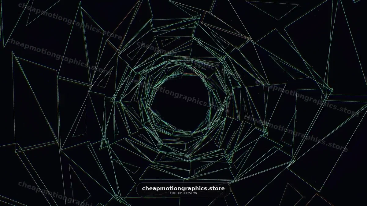 Abstract geometric shapes in spiral motion create a tunnel effect