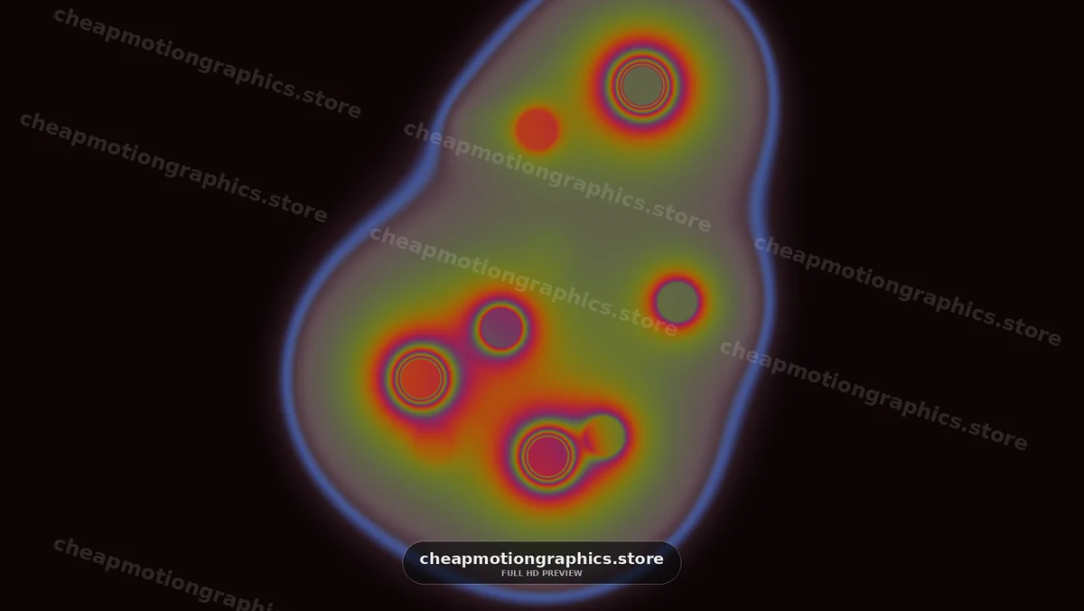 Colorful abstract shapes with concentric circles on dark background
