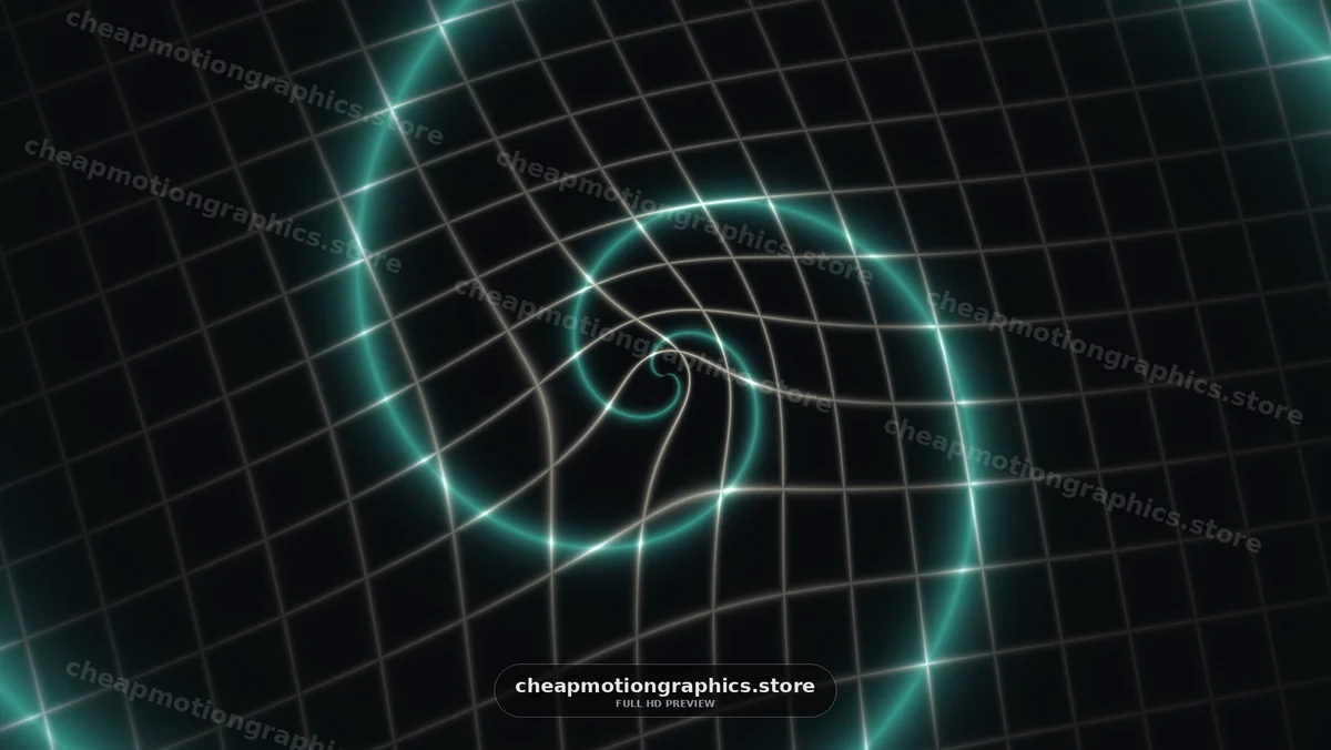 Spiral grid animation with glowing lines in dark background