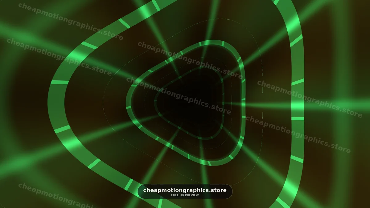 Vivid green tunnel with light beams and abstract motion effects