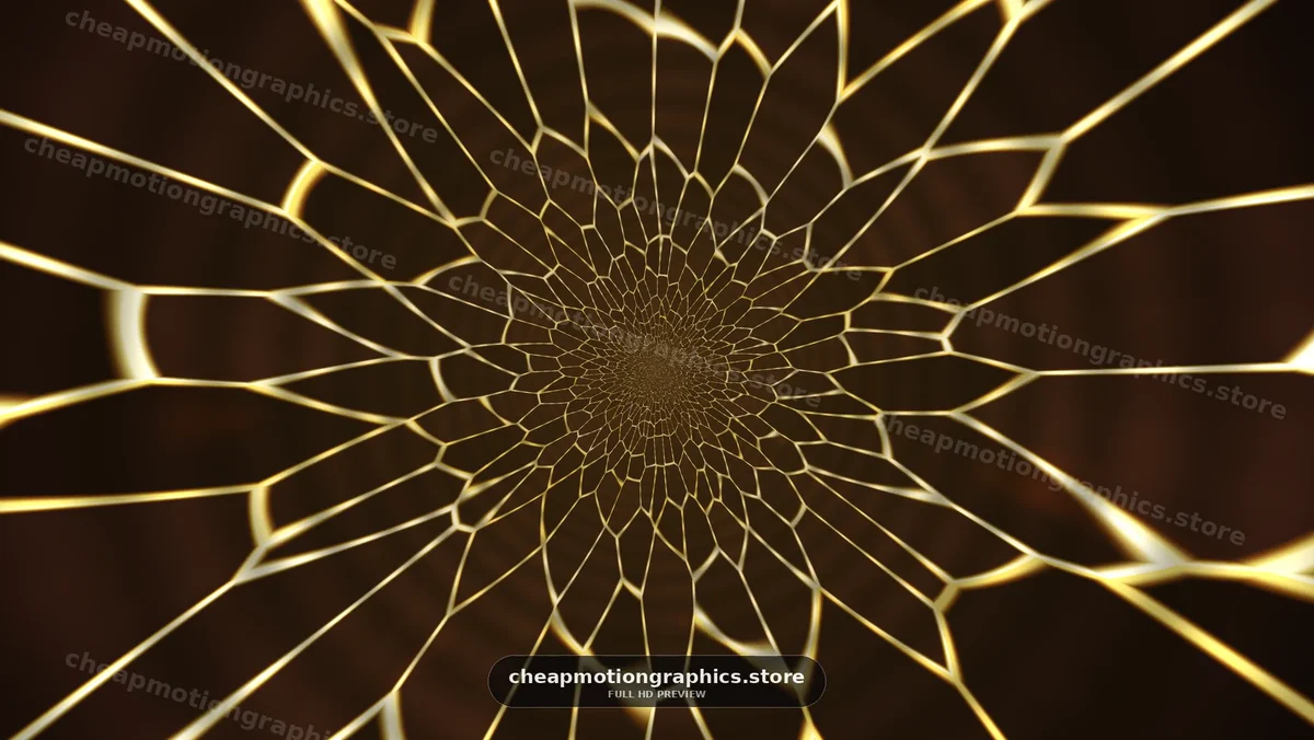 Web of golden lines with dark background shows motion and depth