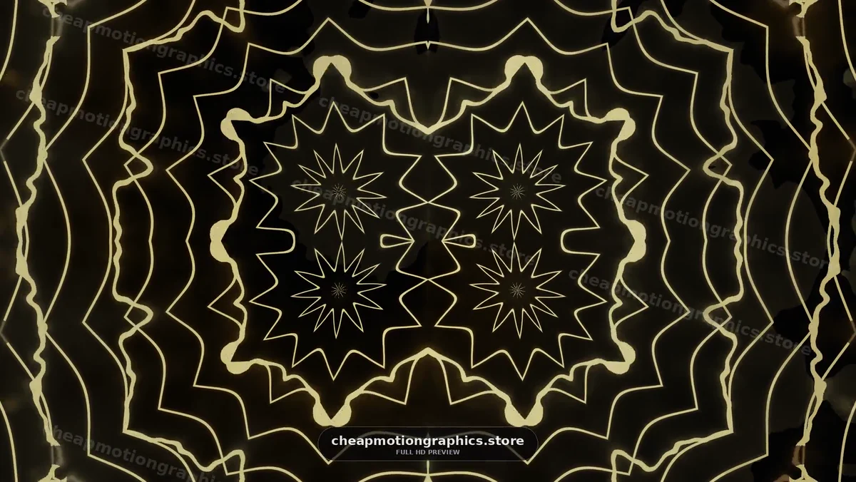Abstract shapes in motion with golden outlines on a dark background