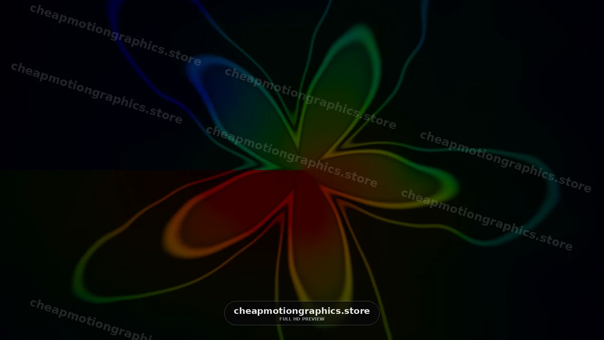 Colorful light patterns create a floral shape on a dark background