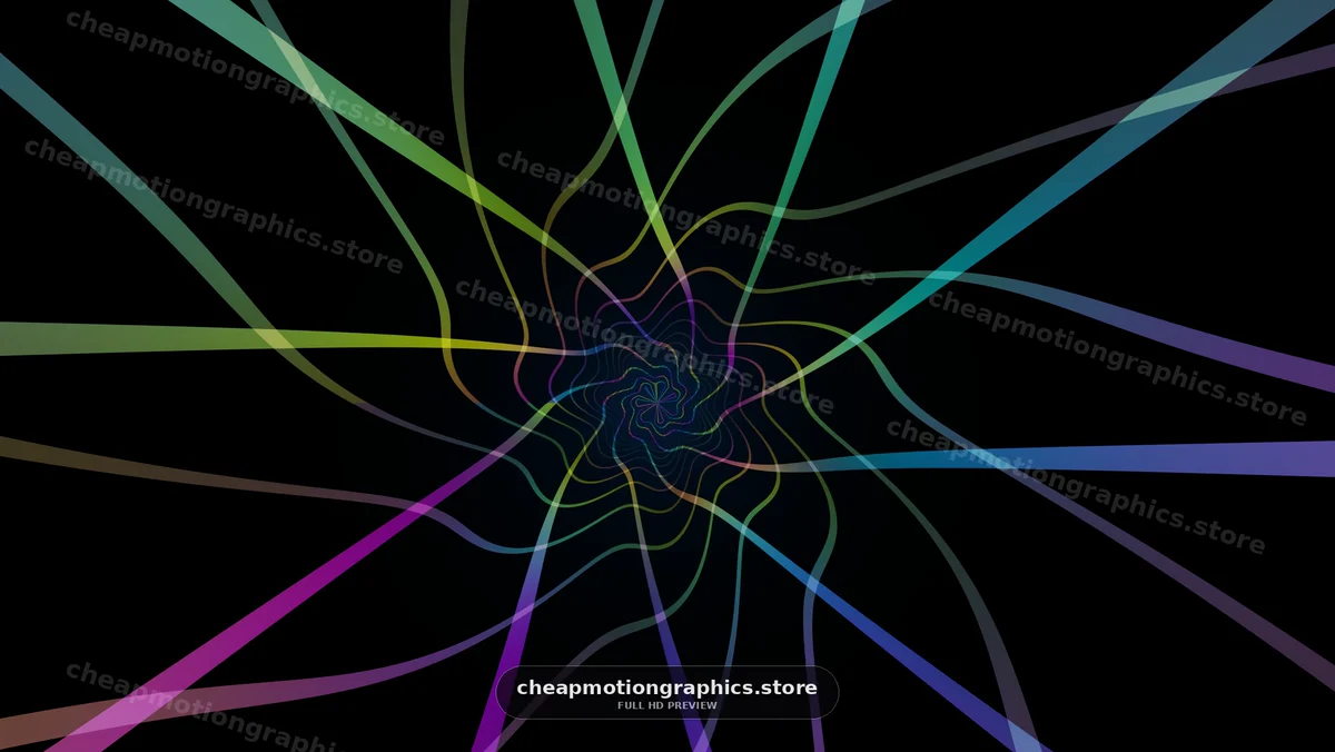 Colorful swirling lines create a tunnel effect on a dark background