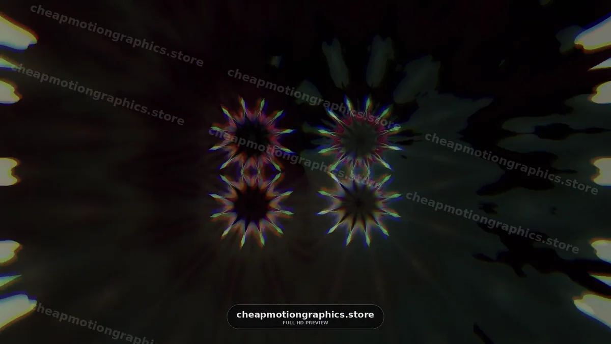 Bright shapes form a pattern with colored lights in dark space