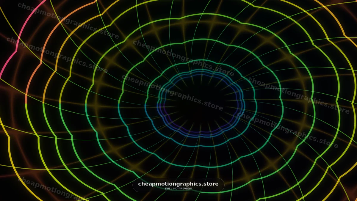 Colorful Neon Rings Radiating on Black