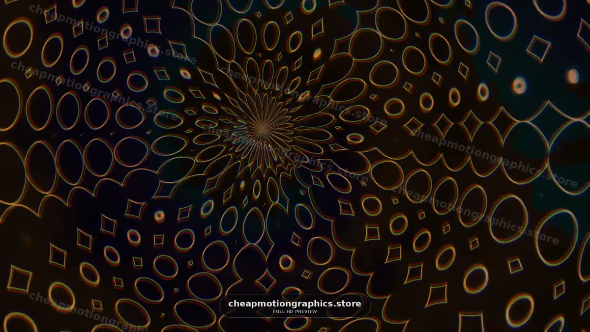 Swirling geometric patterns create a visual effect in dark background