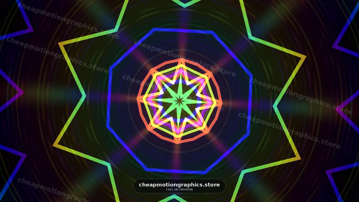 Colorful geometric patterns with a star shape on dark background